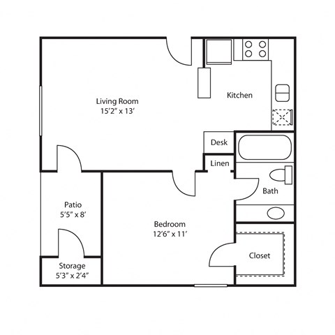 Floor plan for 1 bed, 1 bath, 535 sqft